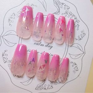 Gradient French glitter nail, acrylic and press on nails, fake nails